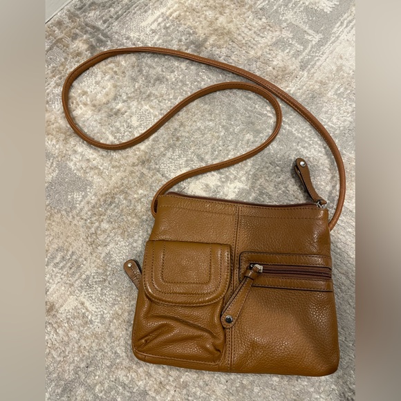 Tignanello Brown Genuine Pebble Leather Crossbody Bag W/ Organizer Wallet Pocket - Picture 2 of 13